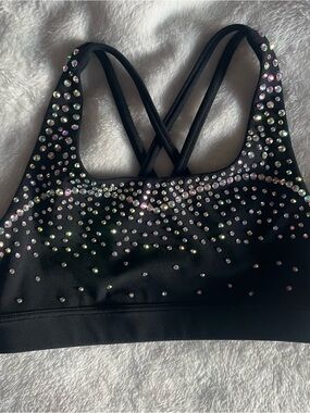 Black AB Crystal-Embellished Sports Bra Top